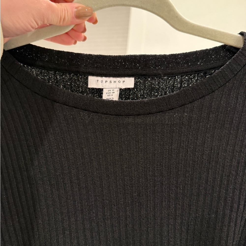 Topshop Black Ribbed Long Sleeve Knit Dress With Belt Size 6 - Picture 4 of 4